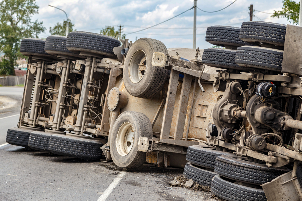 View,Of,An,Overturned,Truck,On,An,Highway,In,An